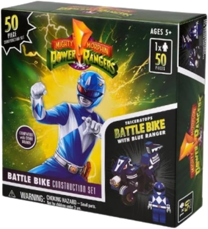 Power Rangers Hasbro Mighty Morphin 50 Piece Battle Bike Construction Sets - (Blue Ranger)