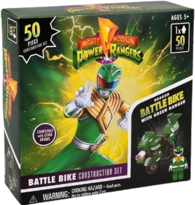 Power Rangers Hasbro Mighty Morphin 50 Piece Battle Bike Construction Sets - (Green Ranger)