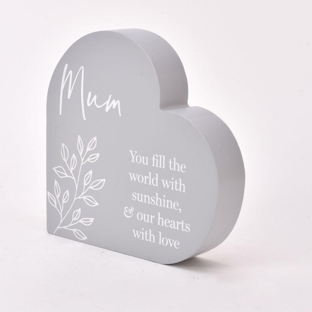 "Mum" Sentimental Moments Grey Heart Shaped Plaque.