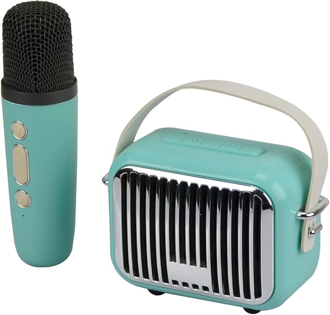 Portable Bluetooth Karaoke Microphone Speaker with LED Lights, Mic for iPhone Android, Singing Machine, Party Supplies, 8 Inches (Teal)