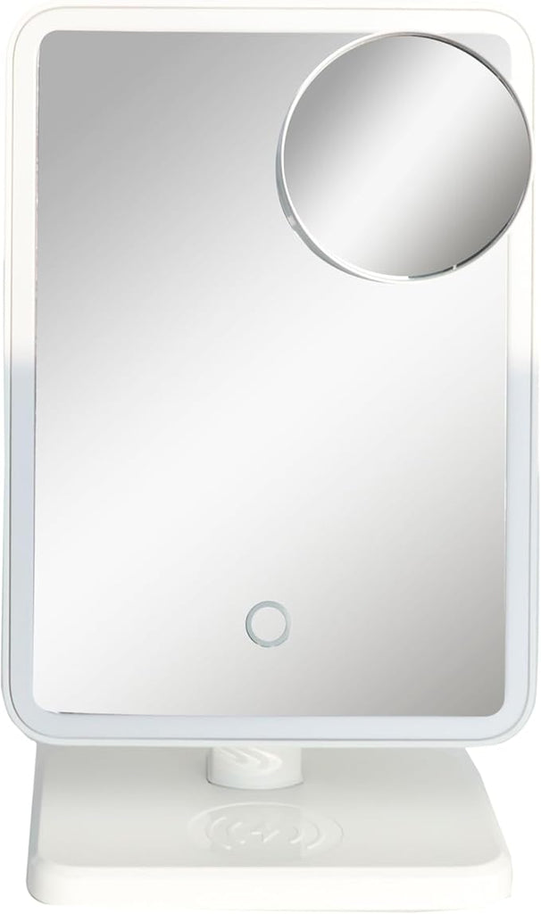Glam Studio Vanity Mirror with Bluetooth Speaker and Phone Holder - White, LED Lighting, Hands-Free Calling, Wireless Charging