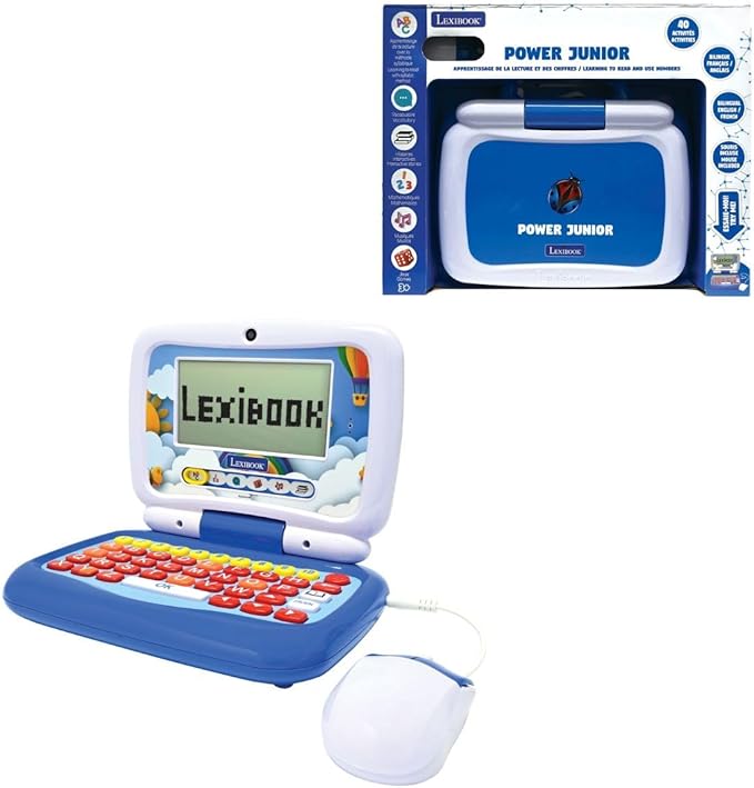 LEXIBOOK, Power Junior, Bilingual Educational Laptop ENGLISH/FRENCH with 40 activities including a new way to learn how to read and count