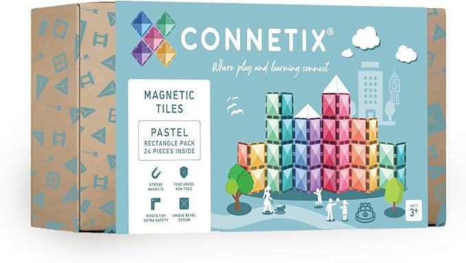 CONNETIX Magnetic Tiles Pastel Rectangle Pack, 24 Pieces