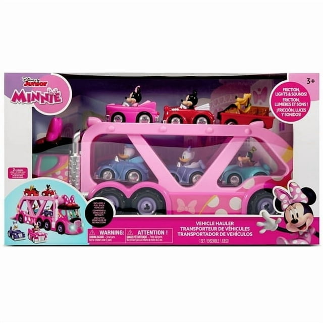 Disney Junior:19” Vehicle Hauler - Minnie Mouse - Light & Sounds Toy Truck Set