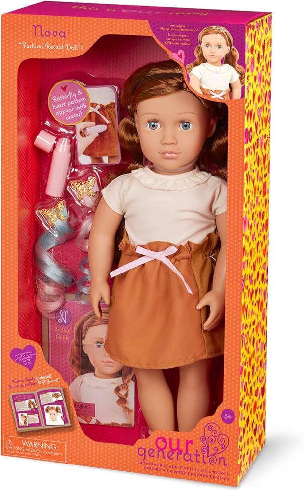 Our Generation Nova Doll – Soft 18-inch Fashion Reveal Doll with Pattern Changing Dress – Featuring Unique Dual Eye Colour – Includes Clothing and Hairstyling Accessories