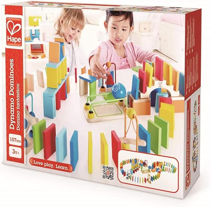 Hape Dynamo Dominoes Wooden Toy Game – 100+ Colourful Pieces with Bridge, Bell & Tricks