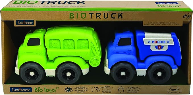 Set of Small Cars Police Truck And Garbage Truck, Blue/Green