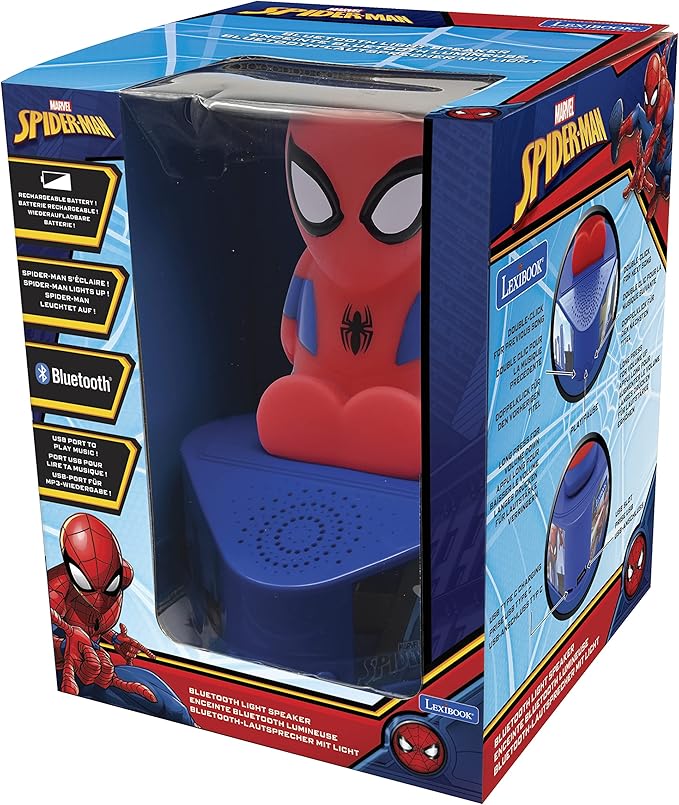 LEXiBOOK, Spider Man Speaker, Luminous Figurine, 5.0 Bluetooth, USB/USB Type C Port, BTD80SP