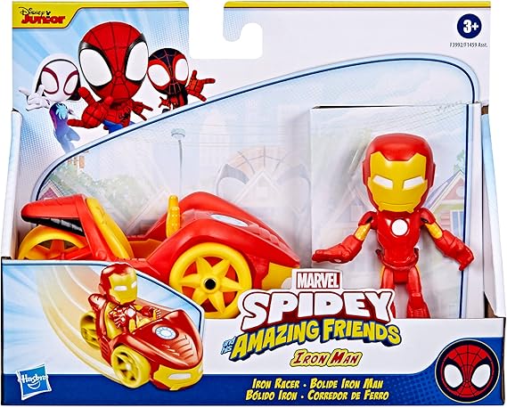 Hasbro Marvel Spidey and His Amazing Friends Iron Man Action Figure and Iron Racer Vehicle, Iron Man Toy for Kids Ages 3 and Up