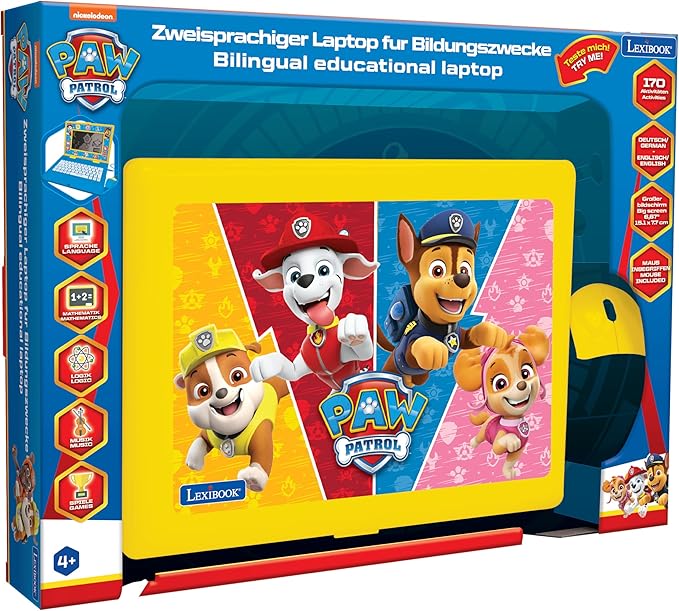 Lexibook, Paw Patrol, Bilingual and Educational Laptop in German, English, Kids Toy, 170 Learning Activities, Games and Music, Large Screen