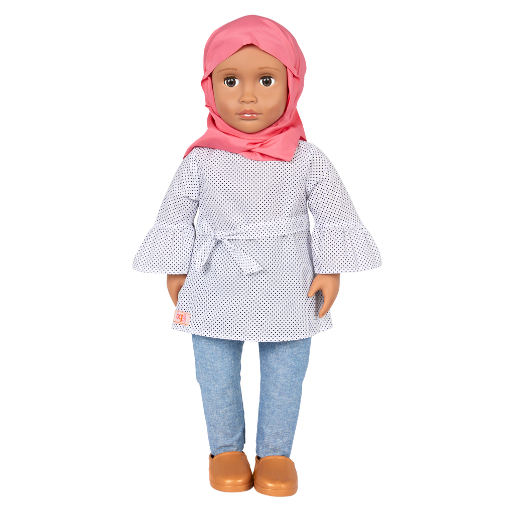 Our Generation Mirna Doll – Adorable 18-inch Fashion Girl Doll with Pink Hijab – Includes 5 Piece Clothing Set