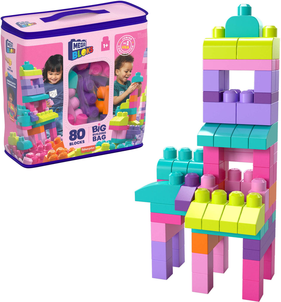 MEGA BLOKS Big Building Bag Toddler Block Toys with 80 Pieces